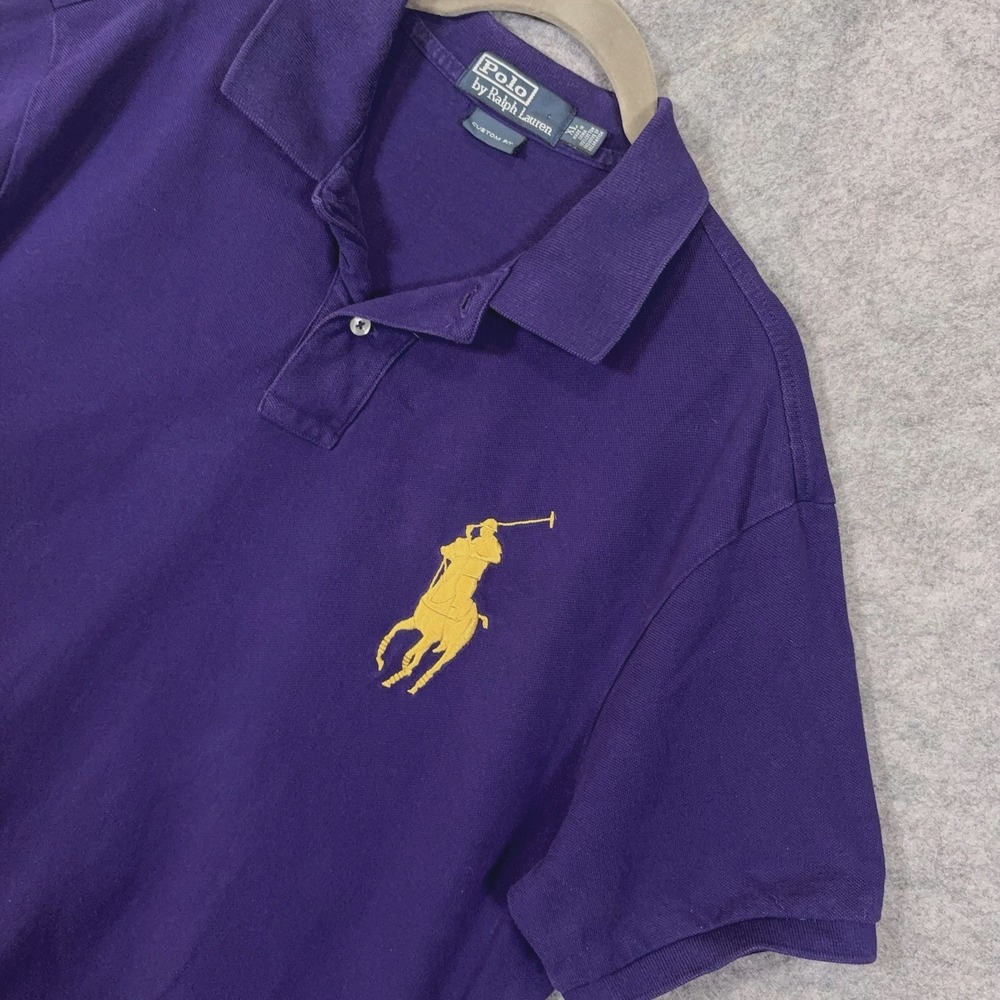 Polo Ralph Lauren Big Pony Polo Shirt Mens XL Purple Crest Logo Slim Fit